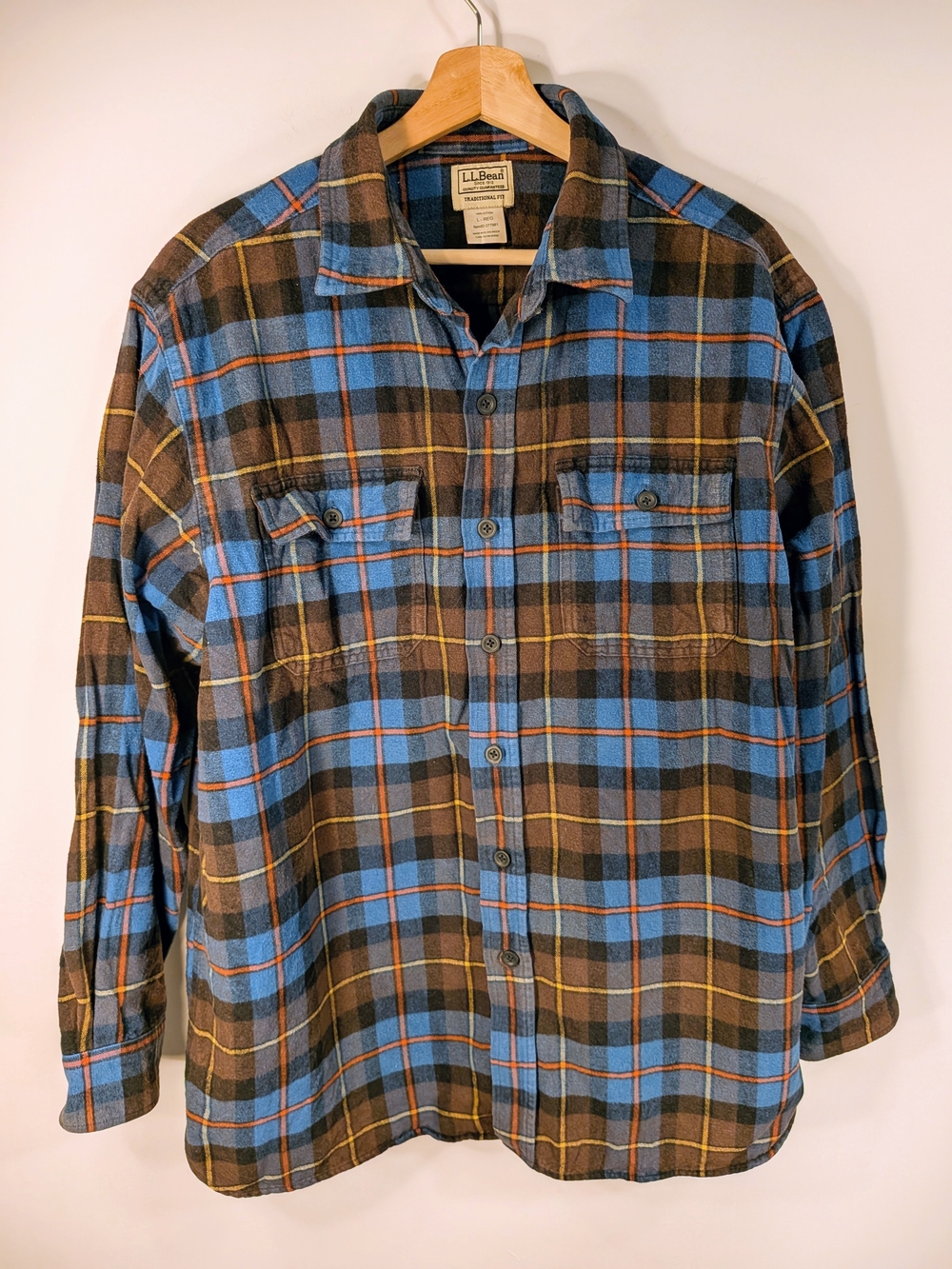 L.L. Bean Men’s Blue and Brown Plaid Flannel Shirt